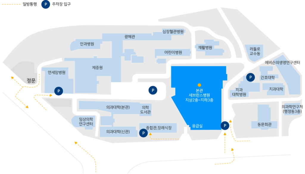 본관 암병원 심장혈관병원 어린이병원 안과병원 재활병원